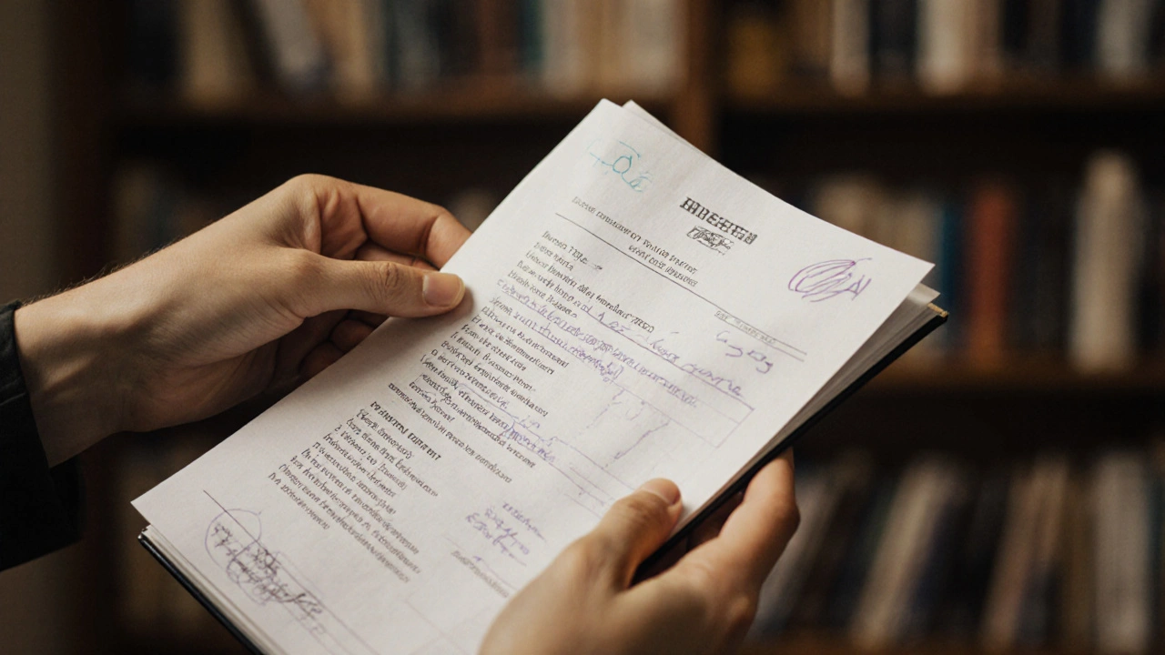 Two hands: one holding a low GPA transcript, the other placing a published poetry chapbook on top.