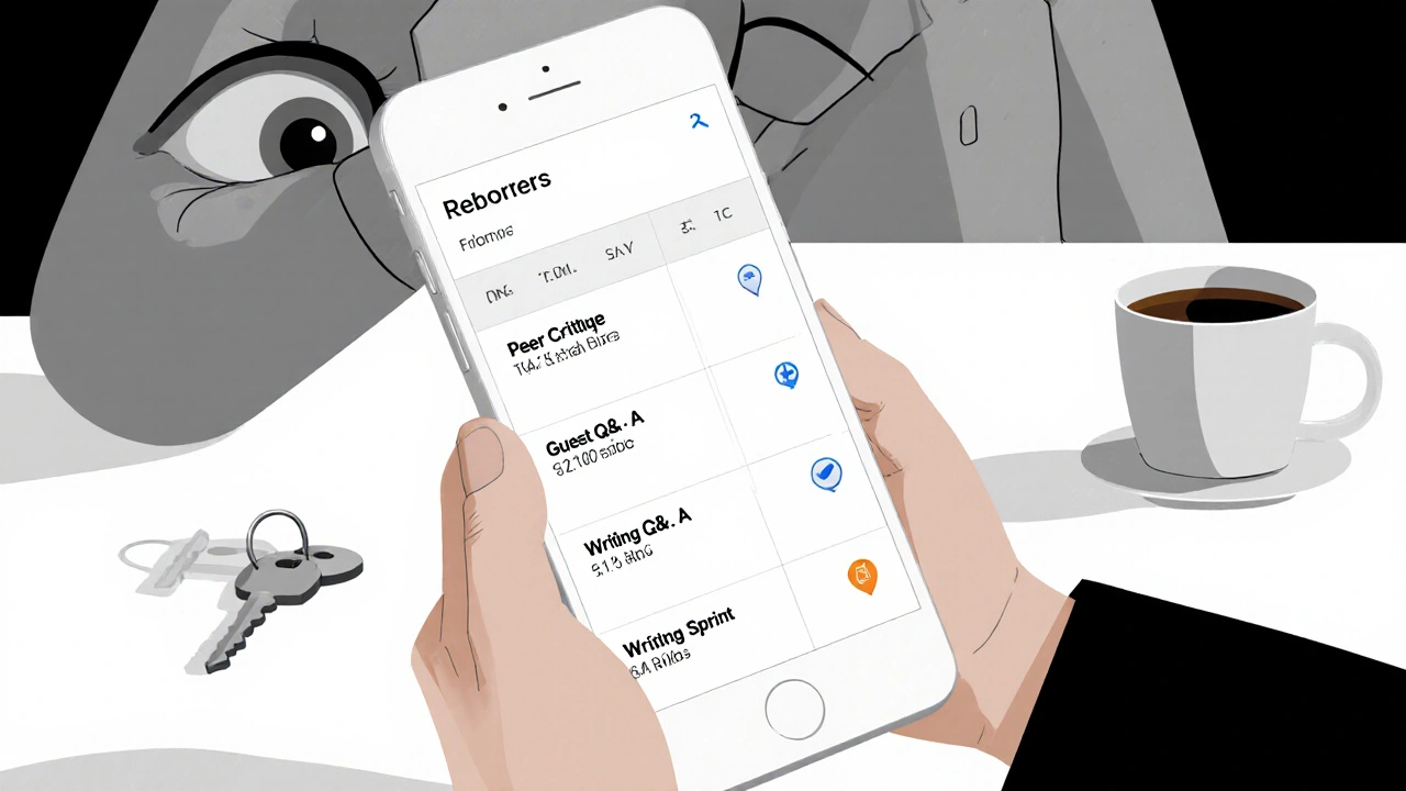 A phone screen showing a recurring community event calendar, reflected in someone&#039;s eyes as they check it on a Monday morning.