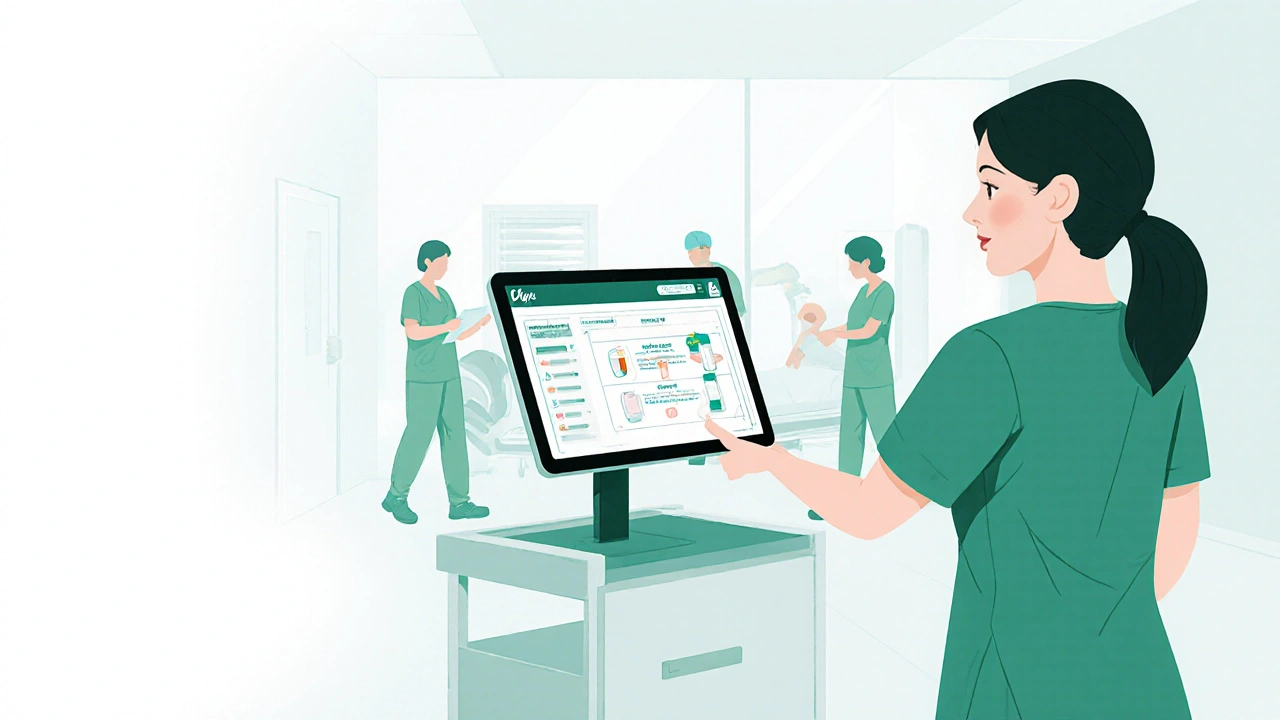 Nurse watching a short video on a tablet to follow a new medication protocol.