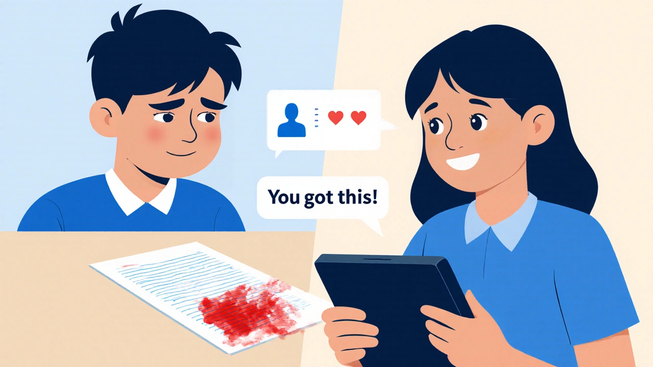 Student transitioning from fear of red ink to confidence using digital feedback tools.