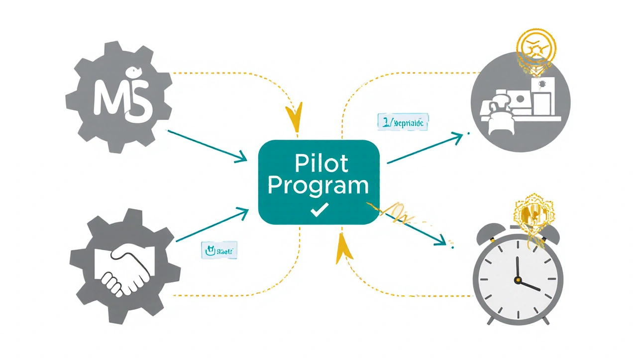 Three LMS platforms as branching paths leading to an evidence-based decision checkmark.
