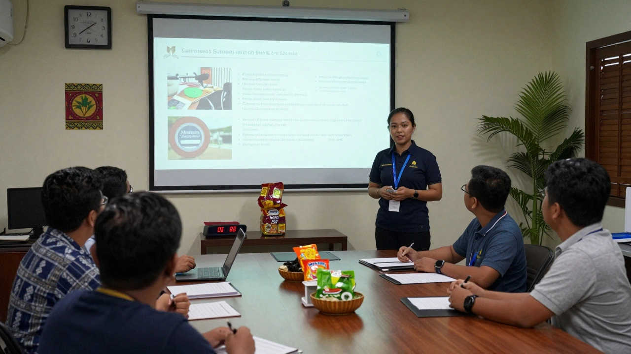 Local trainer leading a small group in Southeast Asia through a hands-on training exercise.