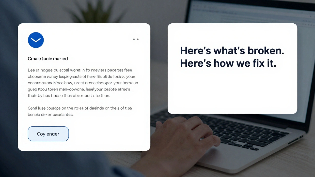 Side-by-side comparison of two email tones—one corporate, one authentic—showing brand voice in action.
