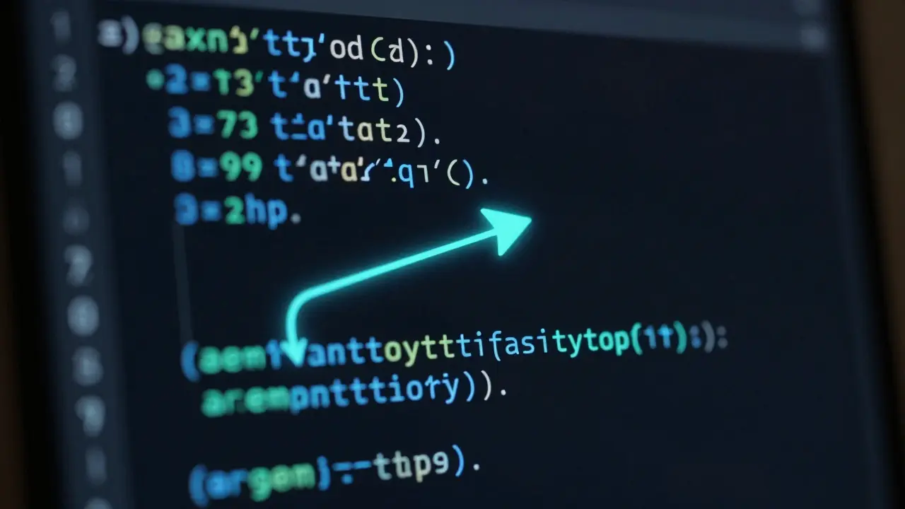 Glowing arrow animating through Python code, highlighting variable changes step by step.