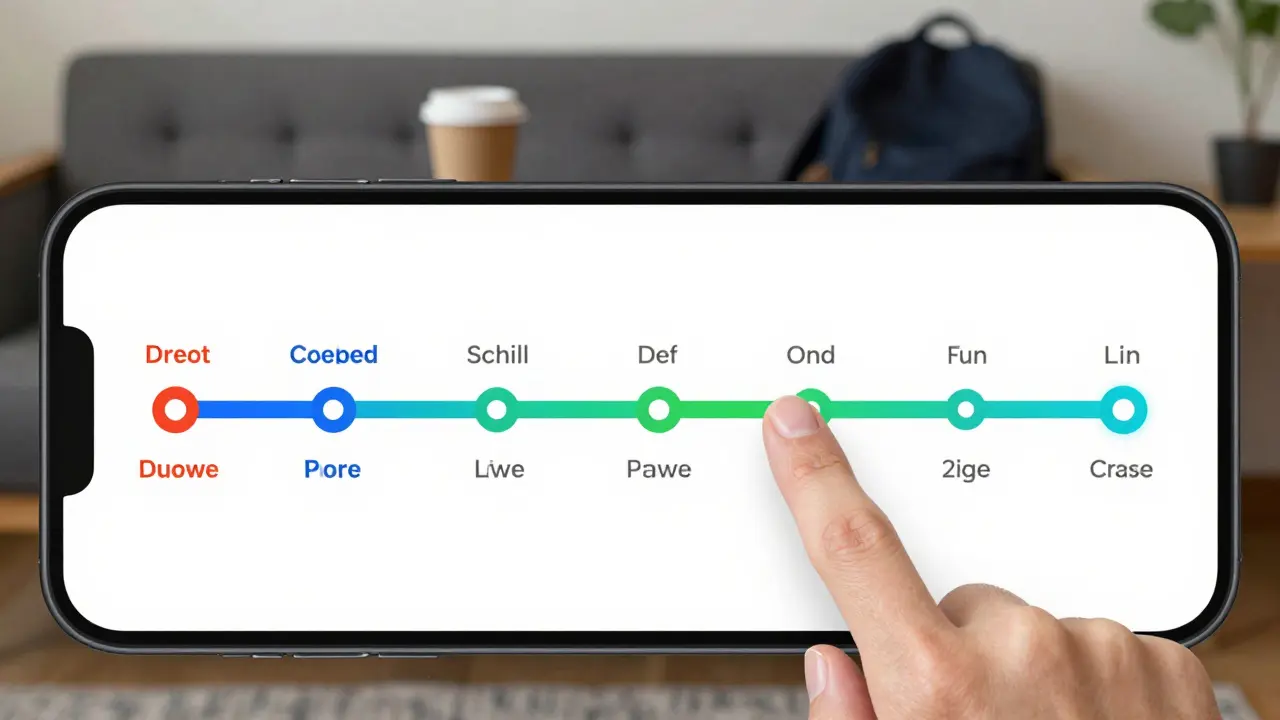 Horizontal progress timeline showing course completion on a mobile screen.