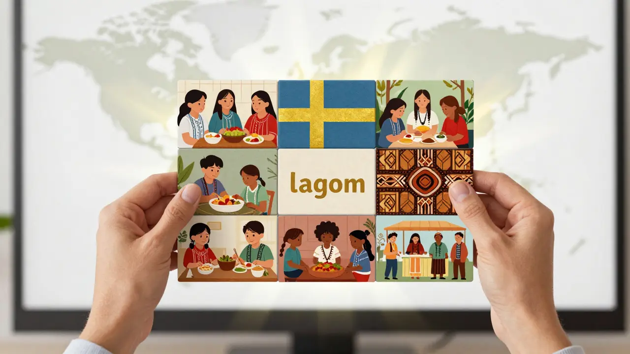 A digital mosaic of global cultural symbols glows on a virtual classroom screen, uniting diverse learners.