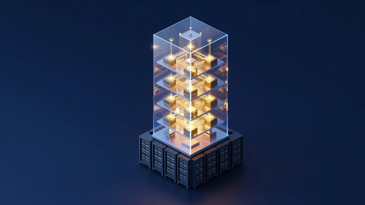 Glass building structure growing upward symbolizing scalable business growth.