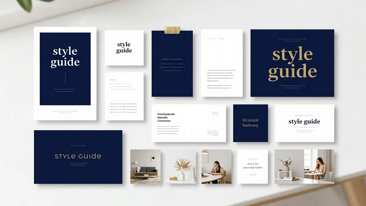 A design mood board with color palettes and font samples for a course style guide