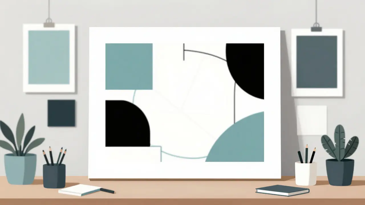 A designer analyzing visual hierarchy and a color mood board