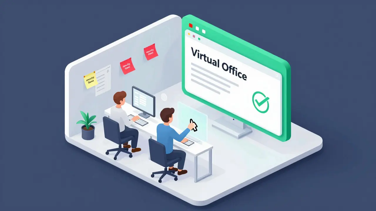 An isometric view of a virtual office simulation where finding a security flaw unlocks a video.
