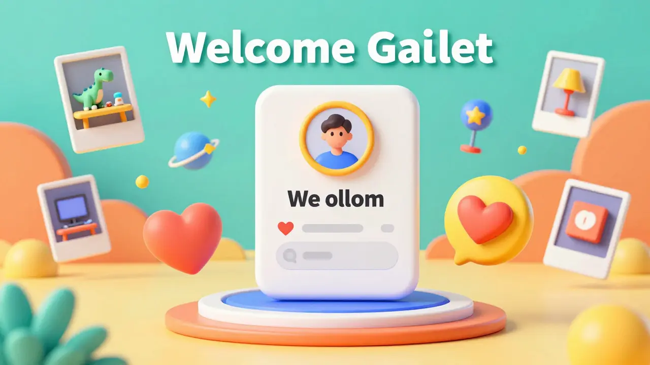 Colorful digital icons and workspace photos popping up to represent community ice-breaking.