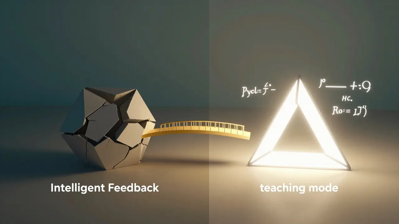 Conceptual art showing the transition from a knowledge gap to a clear geometric lesson with a golden light bridge.