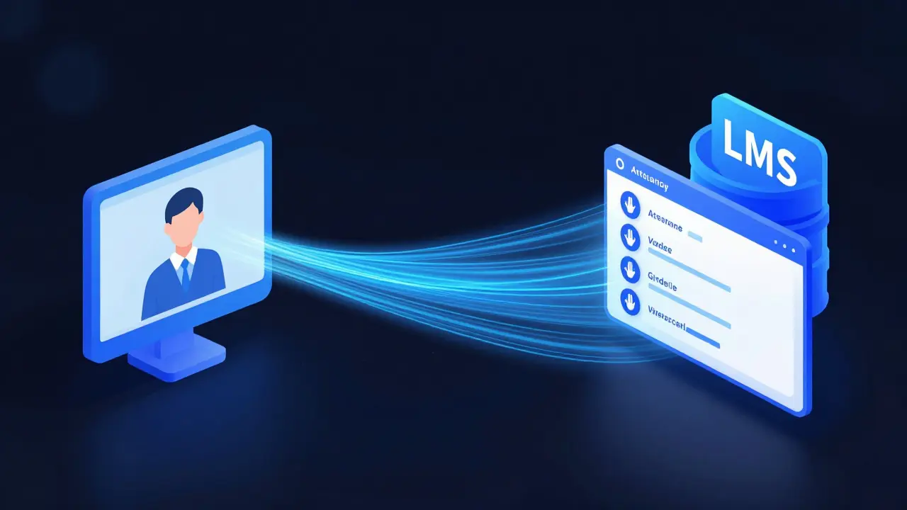 Abstract visualization of data flowing between video platform and LMS.