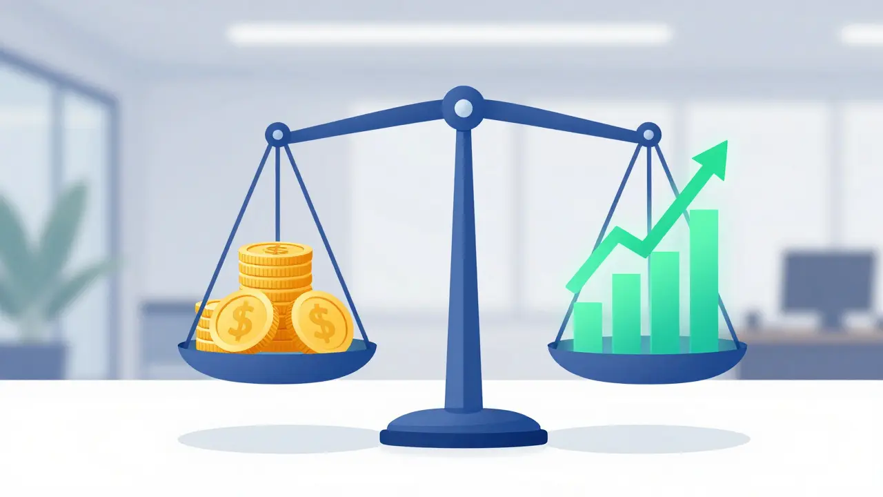 Balance scale illustrating financial ROI and break-even analysis