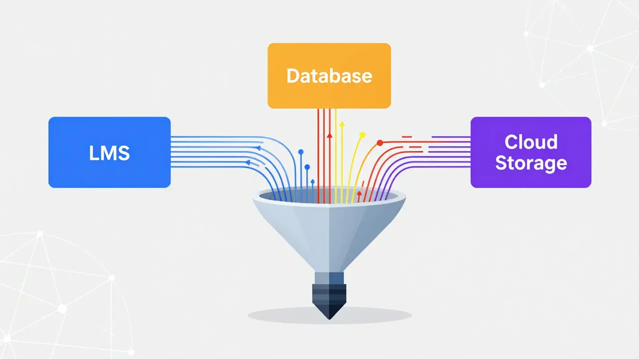 Diagram showing LMS data flowing into a central SIEM aggregator