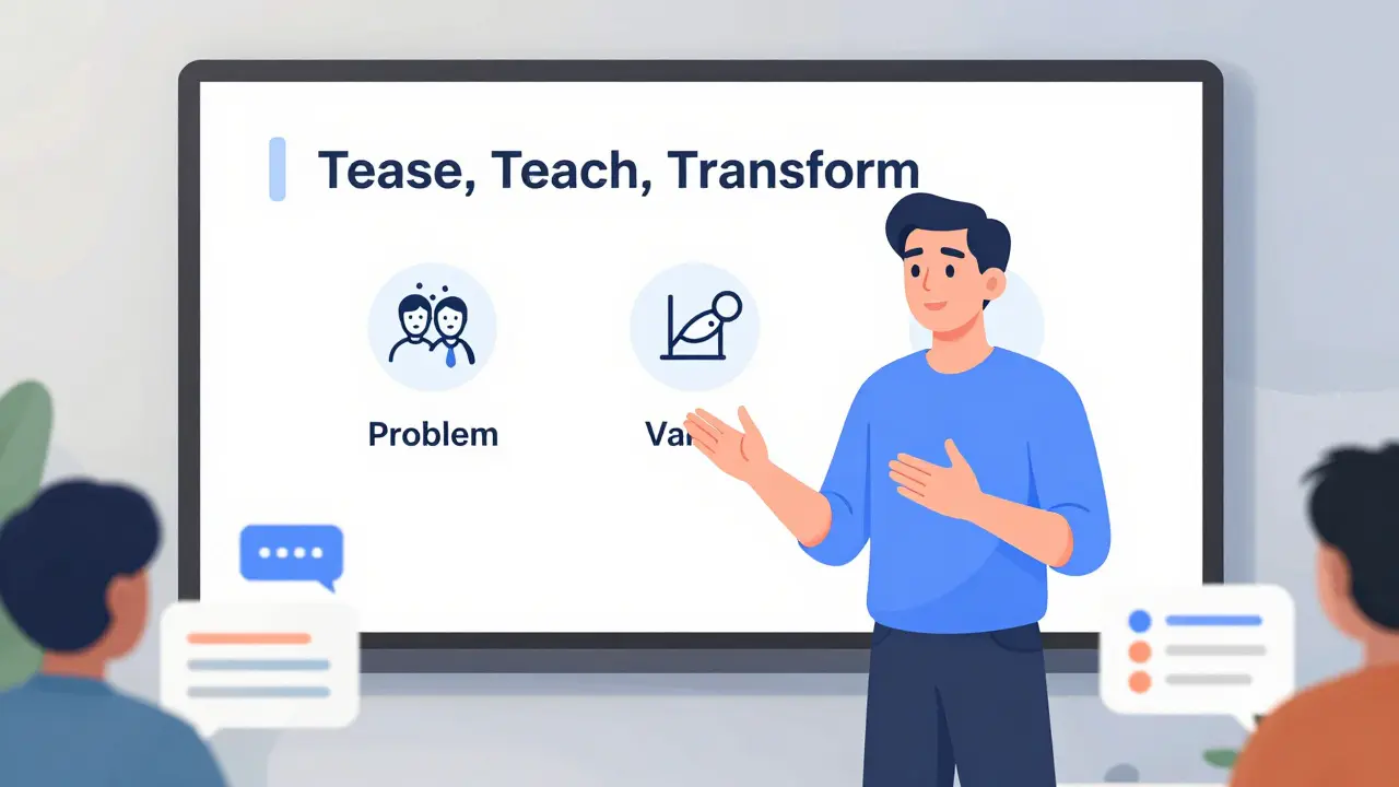 Educator presenting webinar slides in a modern studio