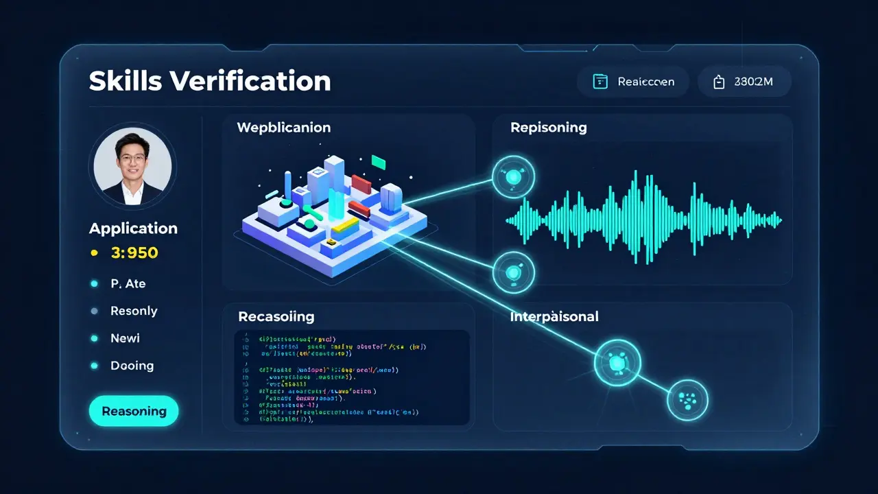 Holographic dashboard displaying evidence-based skill verification