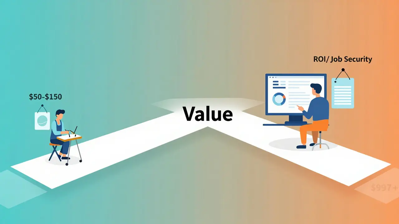 Illustration comparing low-value hobby courses vs high-ROI professional training