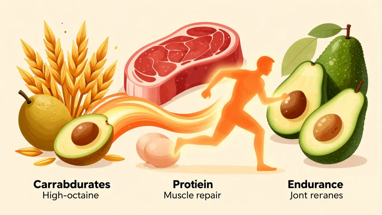 Illustration of macronutrients fueling an athlete's body