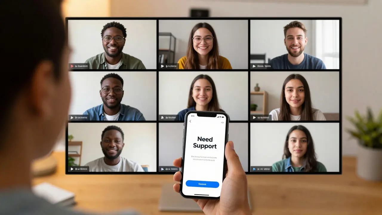 Students connecting warmly during virtual peer support
