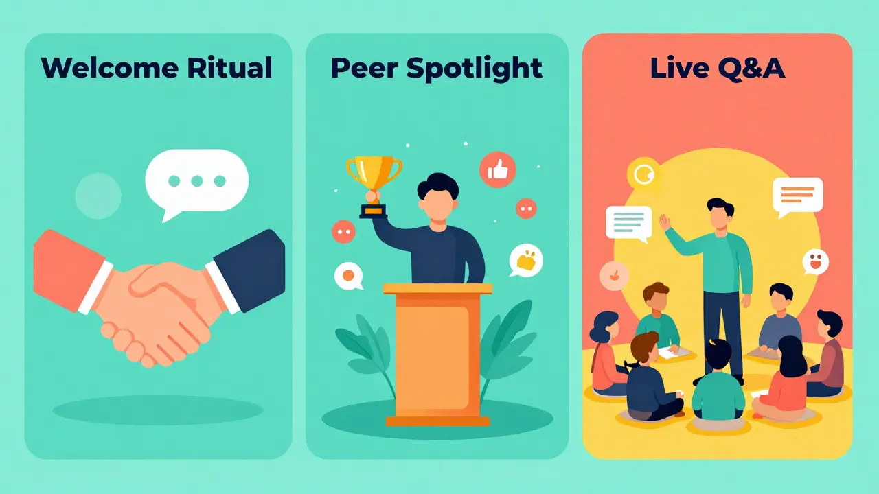 Vector illustration showing stages of community engagement and peer support.