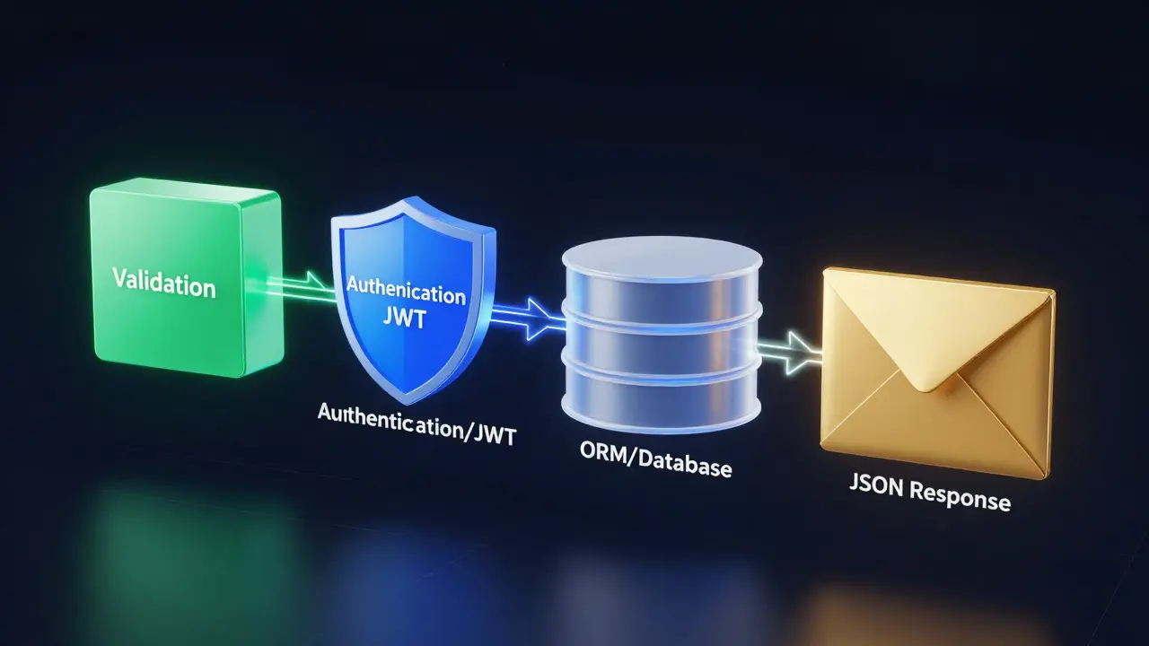 Abstract 3D visualization of API request processing layers