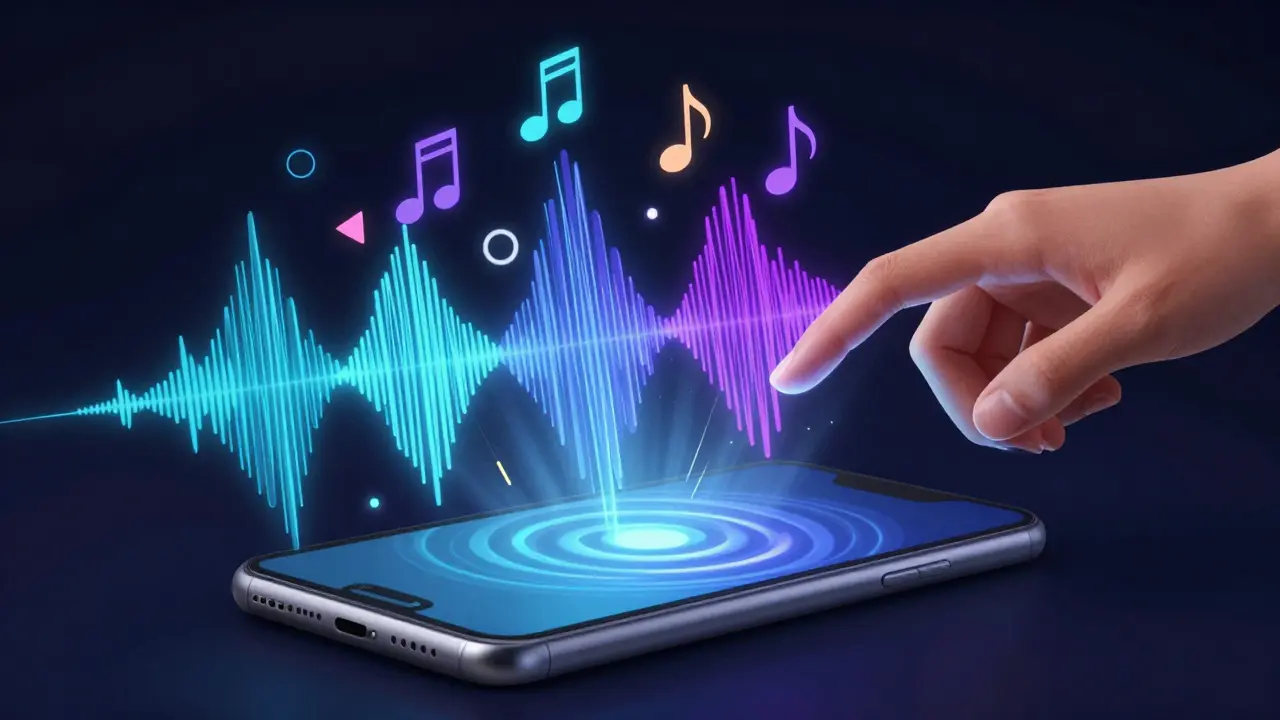 Abstract visualization of sound and vibration waves from a phone