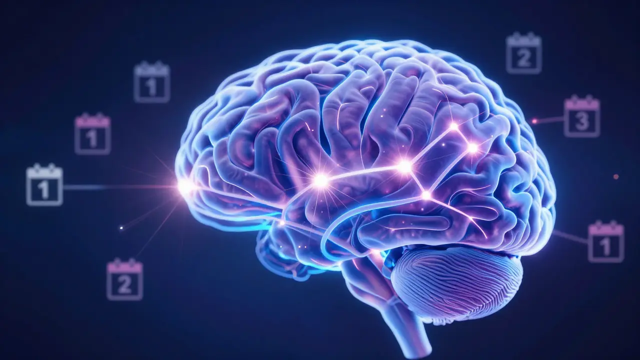 Bioluminescent brain with strengthening neural pathways over time
