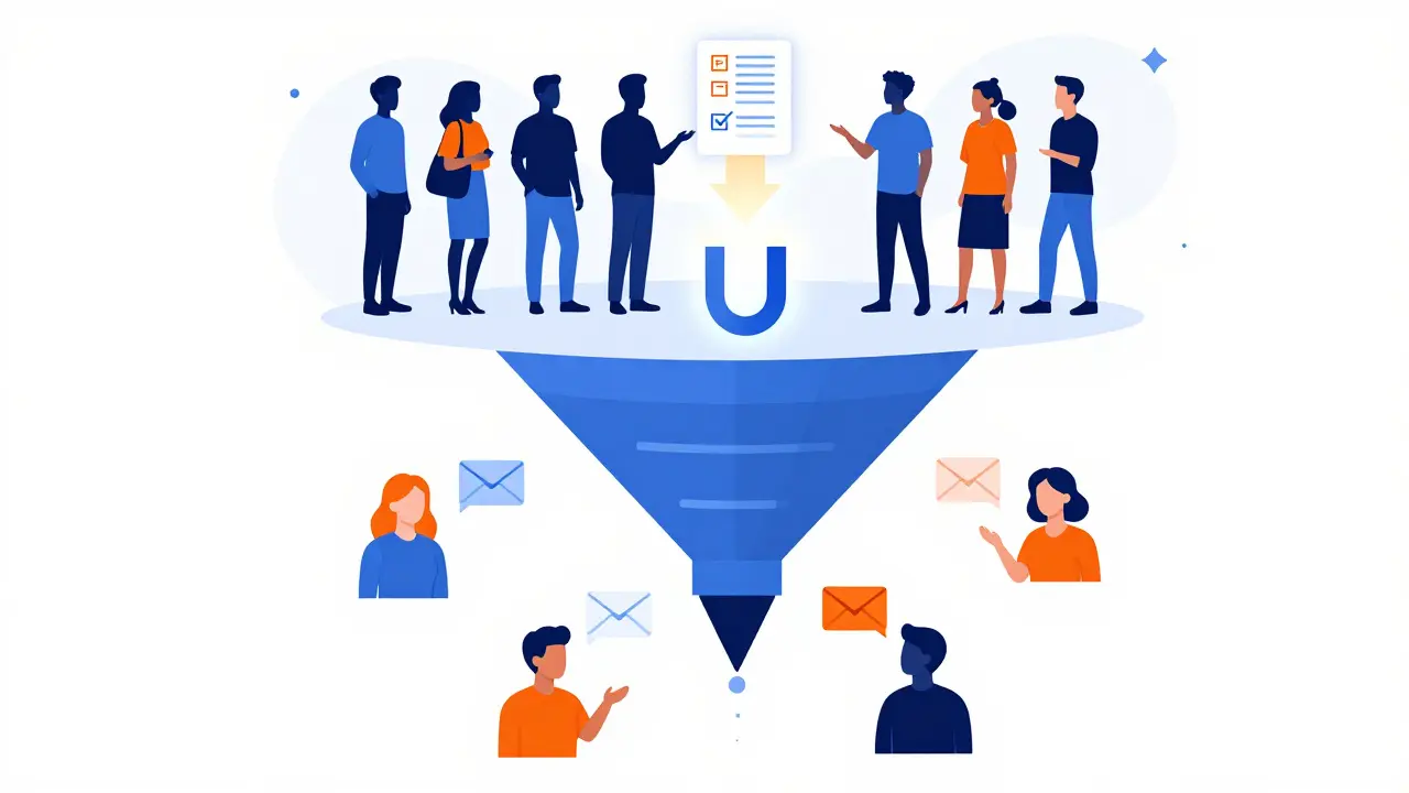 Digital funnel diagram showing lead generation process