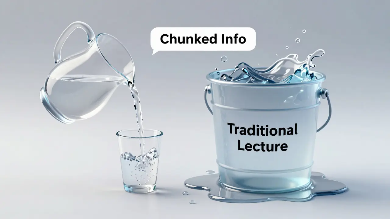 Glass cup vs overflowing bucket illustrating cognitive load theory