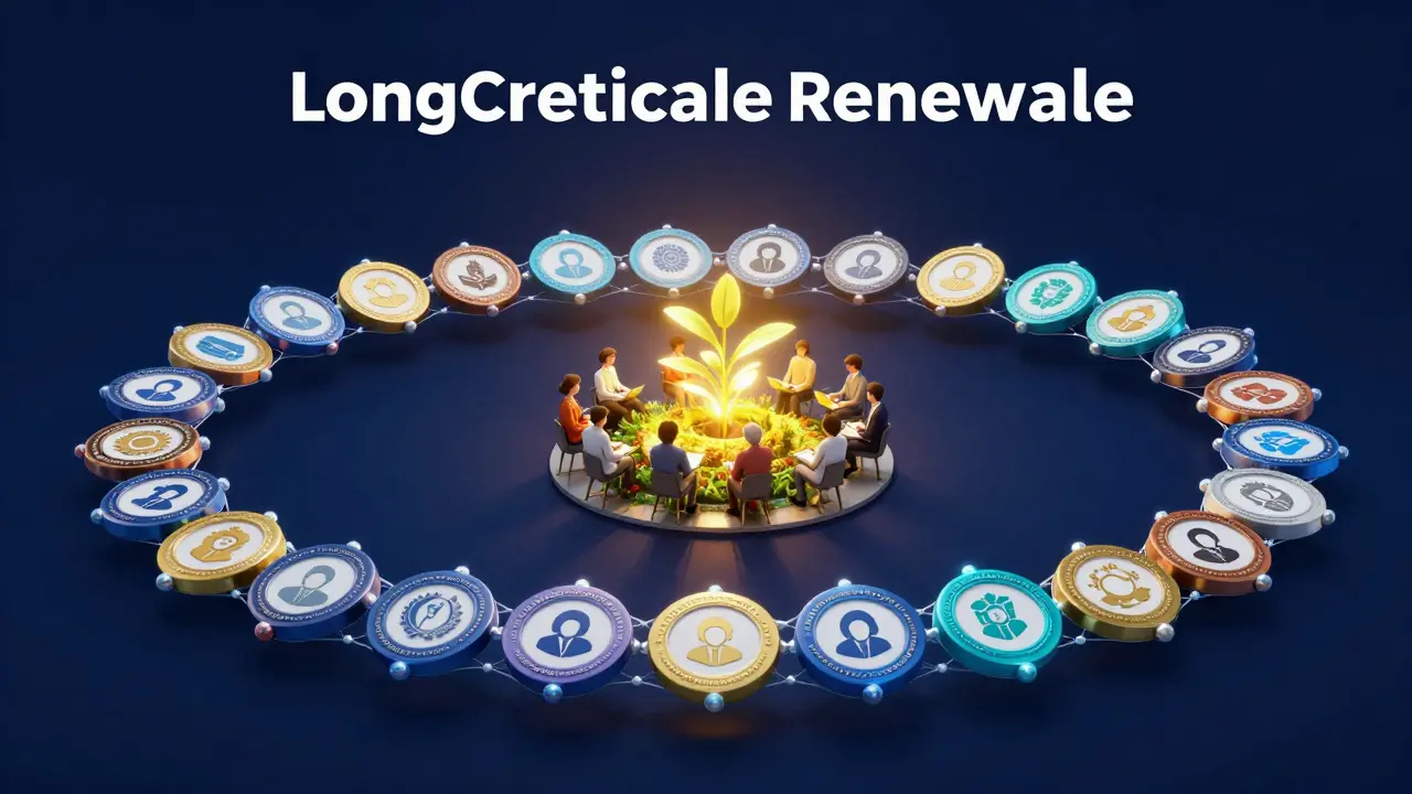Infinite loop of connected badges symbolizing certification renewal