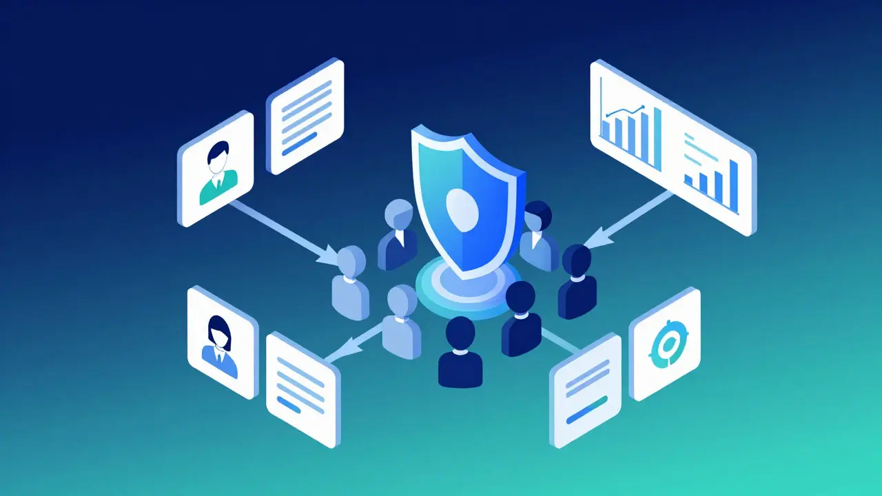 Isometric illustration of secure data access controls protecting student privacy