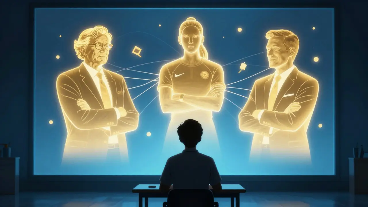 Student inspired by glowing avatars of expert instructors