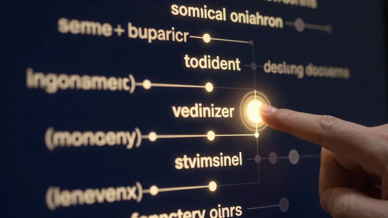 Abstract flow of glowing nodes representing linear content structure for screen readers