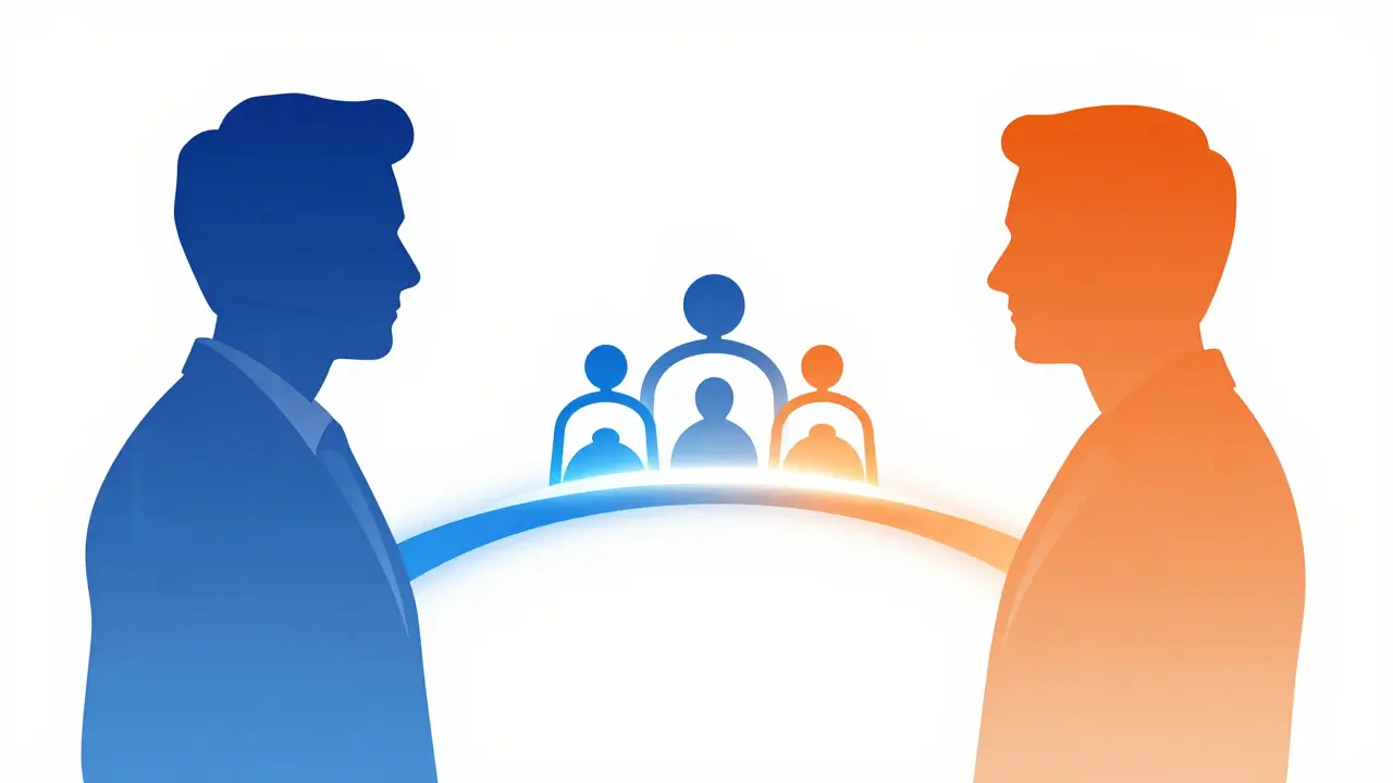 Abstract illustration of bridging high and low context communication styles.