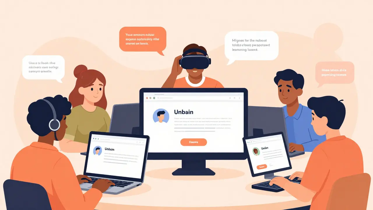 Diverse learners using accessible tools like screen readers and keyboards for online courses.