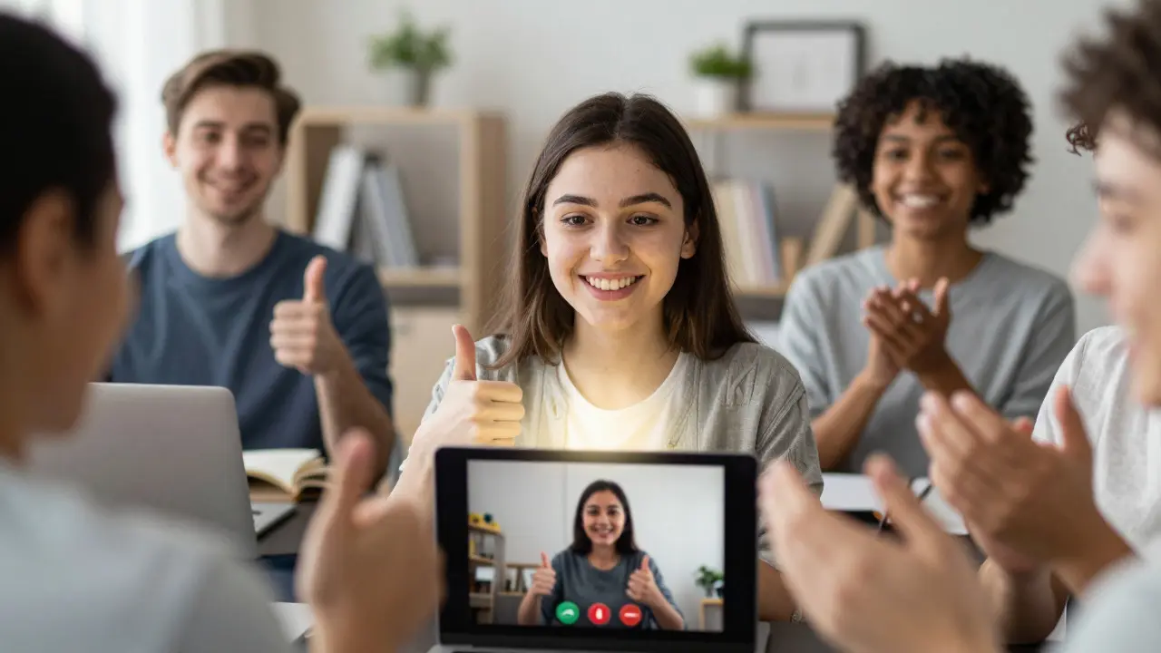 Online student receiving public praise and spotlight in virtual class