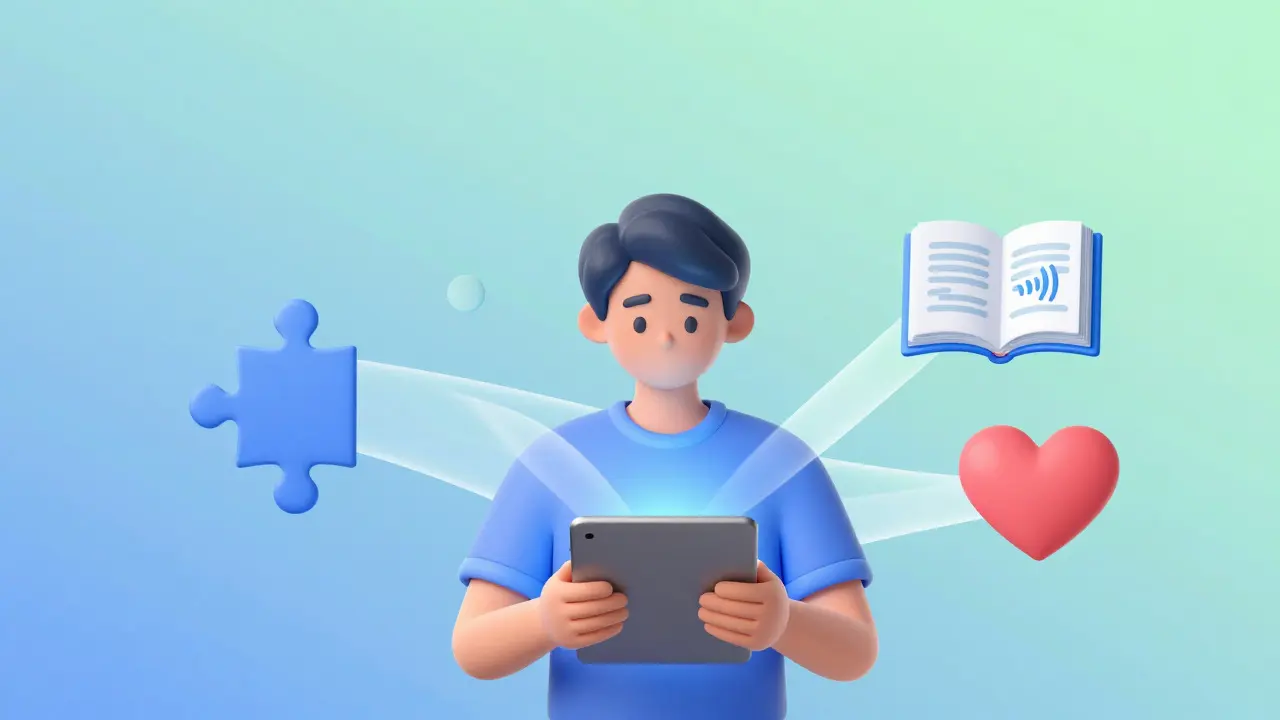 Parent connecting academic tools and emotional support via technology