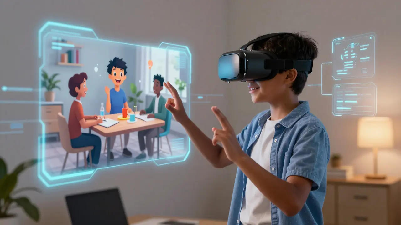 Student using VR for social skills training in a supportive environment