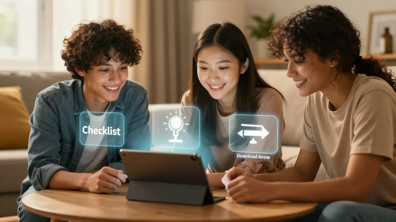 Students engaged with online course on tablet