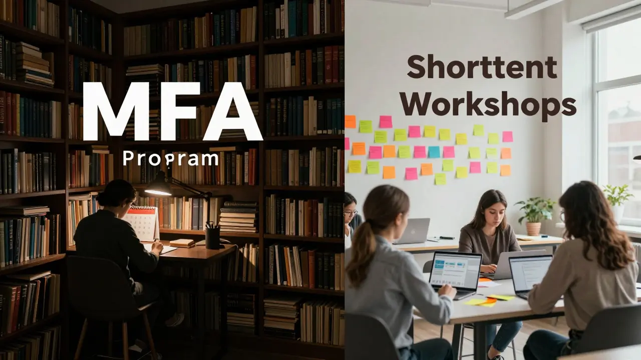 Visual comparison between intensive MFA programs and short-term writing workshops.