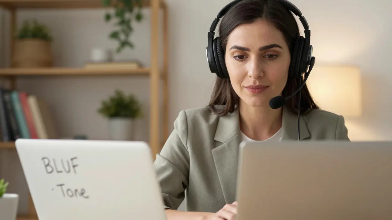 Woman recording a video presentation for business communication practice.