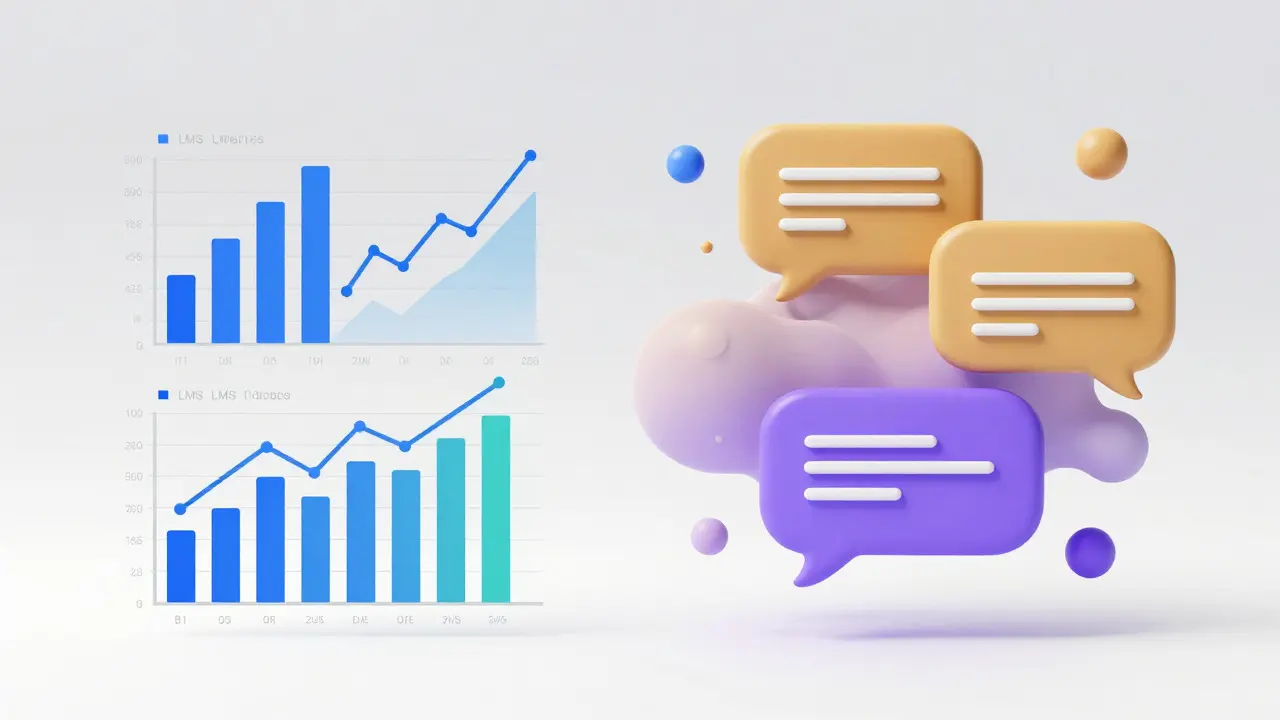 Abstract art merging data charts with speech bubbles to show mixed methods analysis