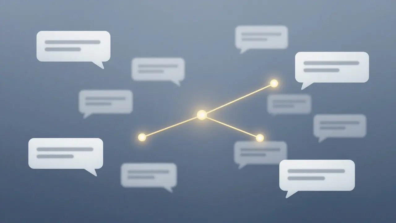 Abstract illustration showing a warm connection bridging fragmented digital communication