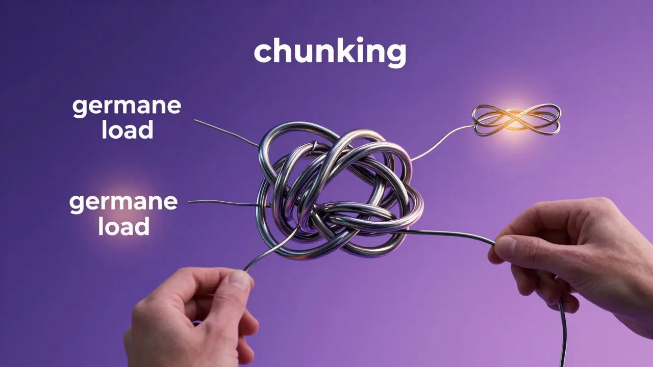 Hands untangling a complex wire knot into three neat, glowing bundles against a purple background