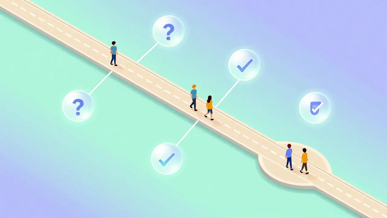 Isometric diagram of a learning path with branching links to helpful replay clips
