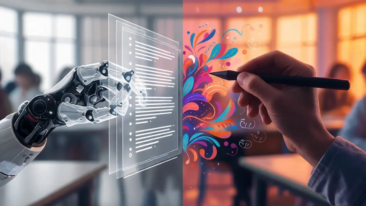 Abstract image of AI building content structure while human adds creative details