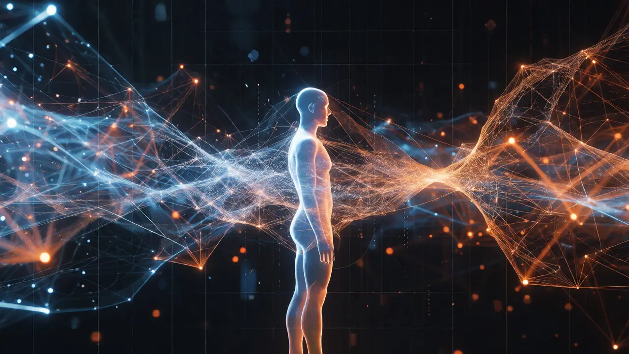 Abstract visualization of data streams updating a learner's knowledge profile in real-time.