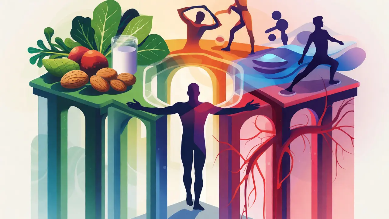 Conceptual diagram of four pillars supporting male health and wellness