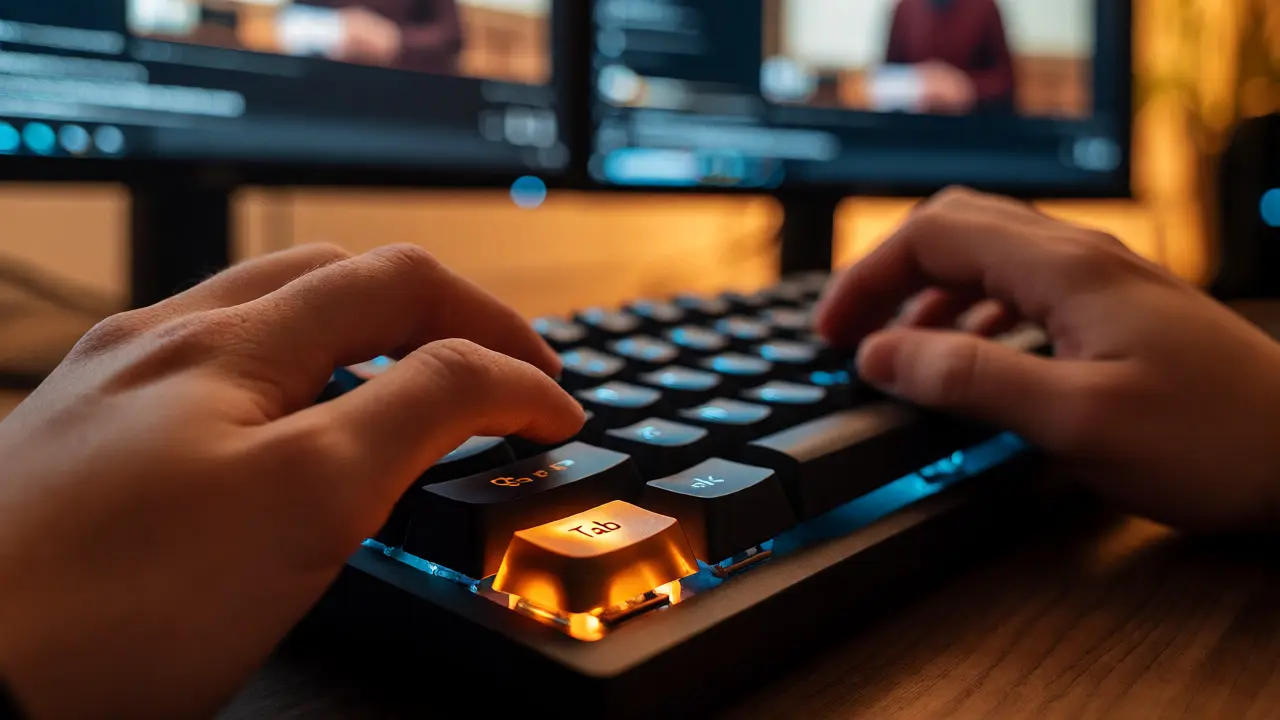 Hands navigating online course via keyboard